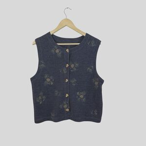 Woolrich Large Sweater Vest Button Cardigan Embroidered Pinecones Womens
